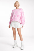 Full body view of the model wearing Heart Shape Bubble Sleeve Baggy Sweater